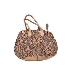 Vintage Women's Brown Woven Leather Purse Italy Satchel Hand Bag